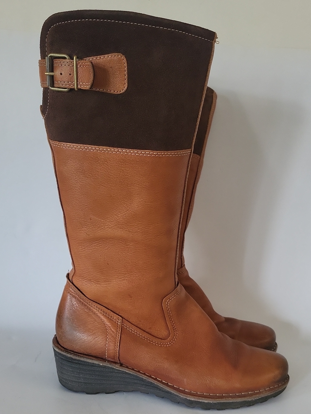 ECCO Sight Two-Tone Leather & Suede High-Cut Wedge Boots